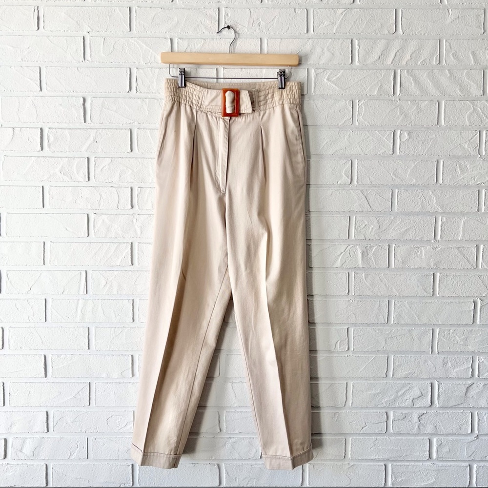 SOLD Vintage high waist beige Turkish cotton pleated mom pants 5/6 - Picture 4 of 16